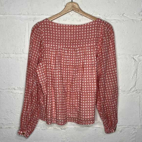 Emerson Fry Laurent Women's Blouse Pink Gingham Organic Cotton Peasant Top Small - Picture 3 of 8